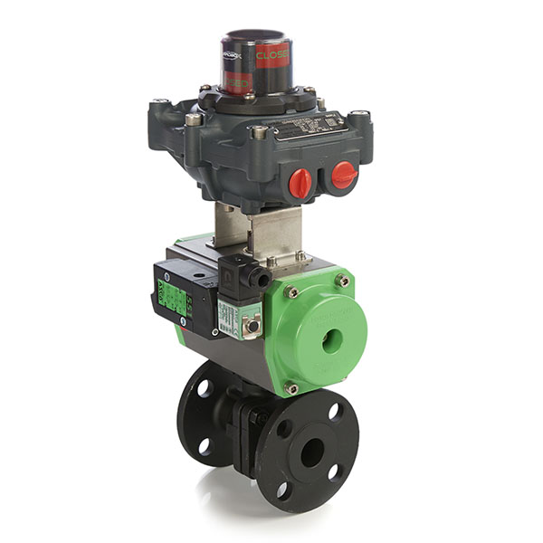 Carbon Steel Flanged 2 Piece Ball Valve with Pneumatic Actuator and ATEX Switchbox