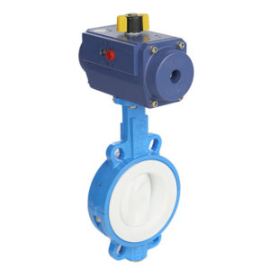 Cast Iron PTFE Lined Wafer Butterfly Valve with PTFE Coated Pneumatic Actuator