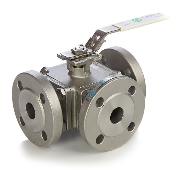 3 Way Flanged Stainless Steel Ball Valve with Lockable Lever