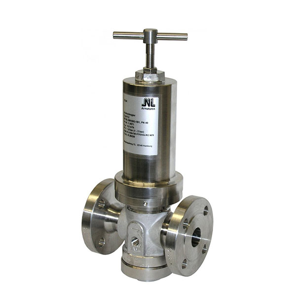 Flanged stainless steel pressure sustaining valve.